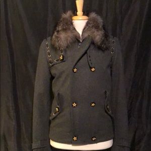 Wool customized jacket with silver fox collar